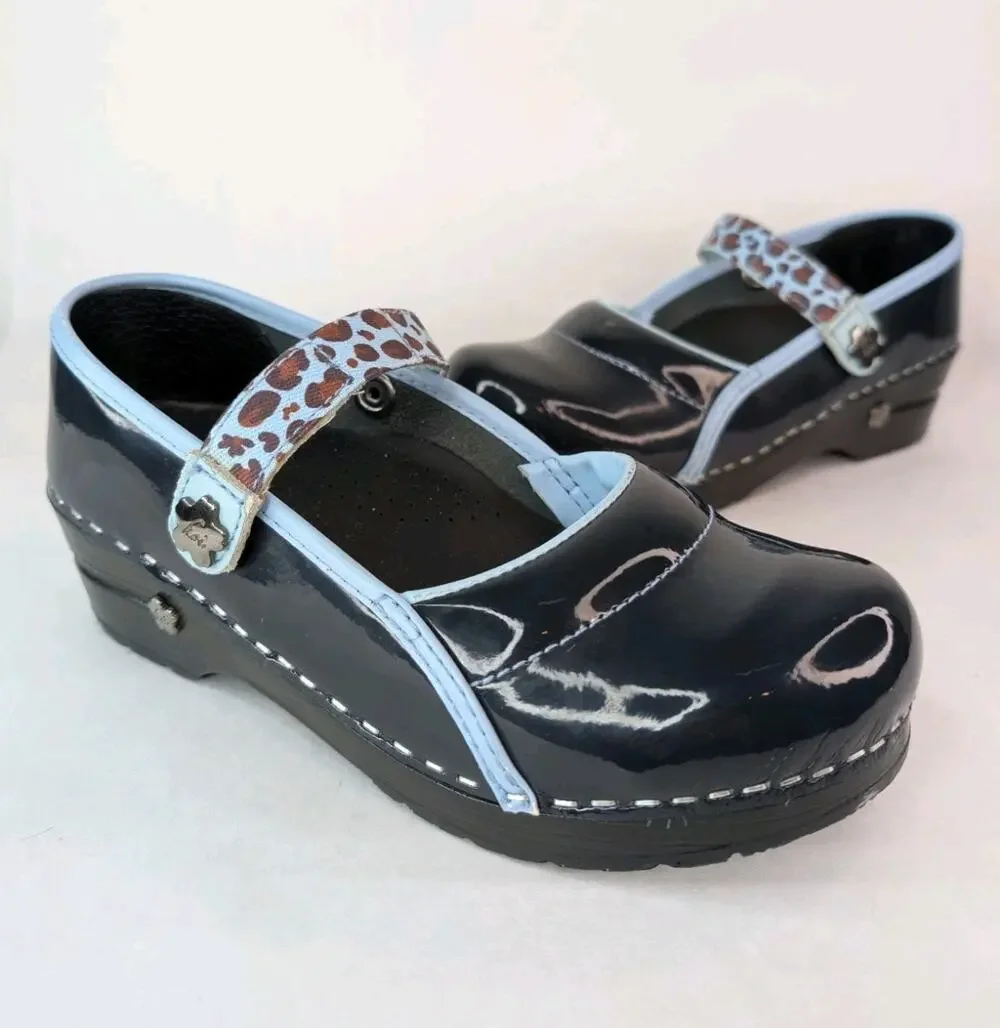 KOI By Sanita Danish Clogs Patent Leather Blue Comfortable Cushiones Shoes 6 US