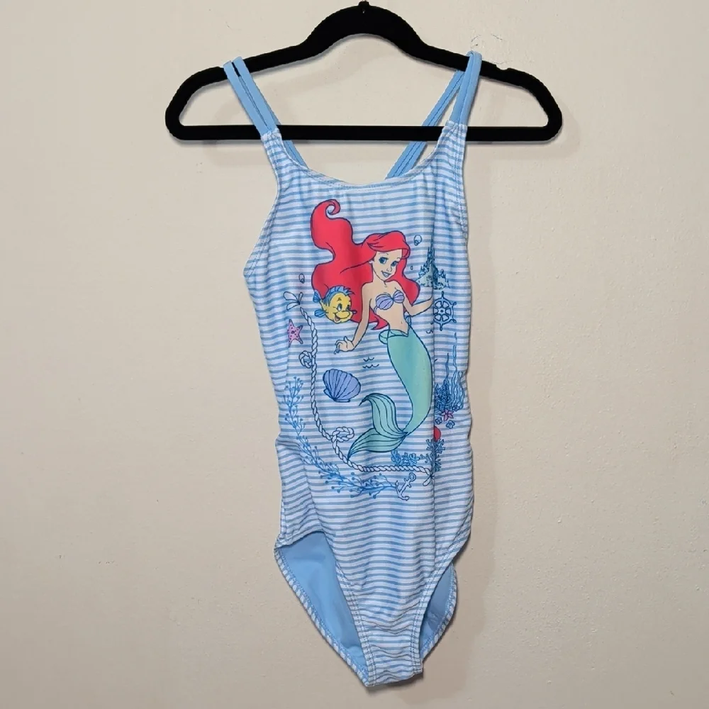 Disney Princess The Little Mermaid One-Piece Swimsuit Blue White Girls Size 7/8