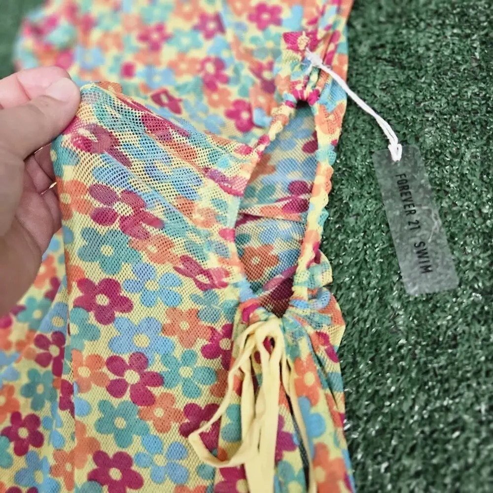 NWT Forever 21 Cover up Dress Womens L Floral Slit Open Side