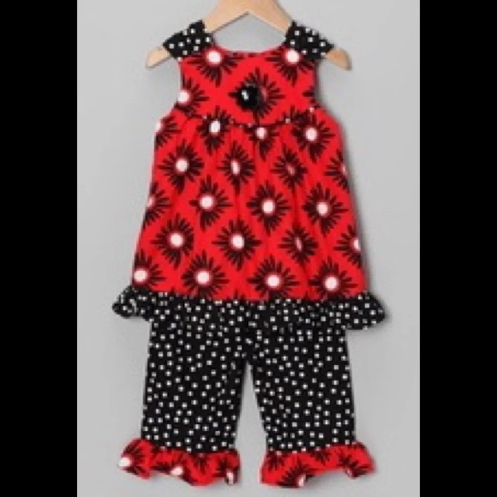 Molly &Abbott (3)2piece outfit Red&Black floral