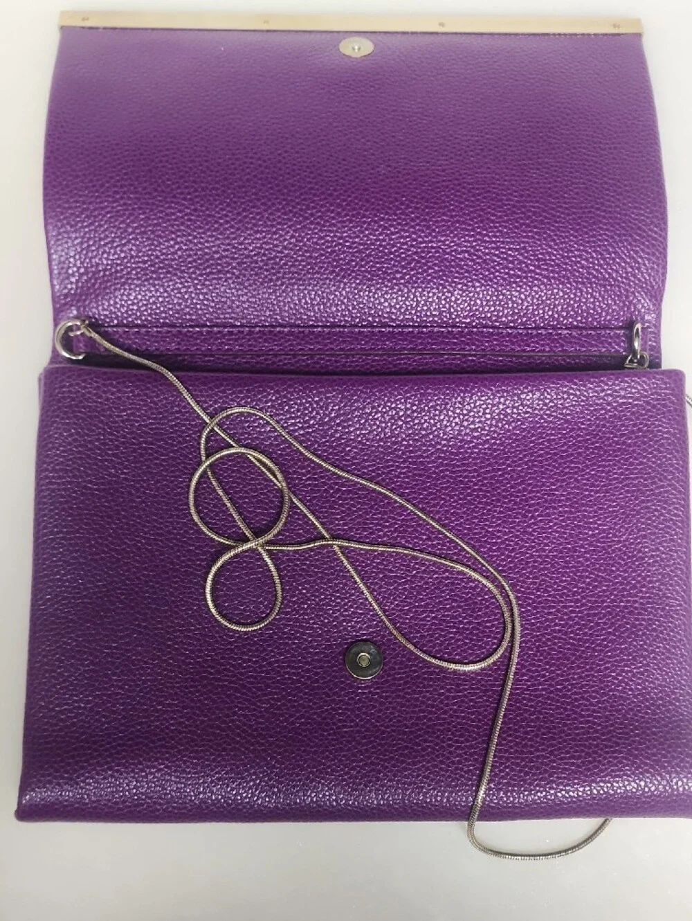Carolina Herrera Purple Leather Clutch with Silver Chain