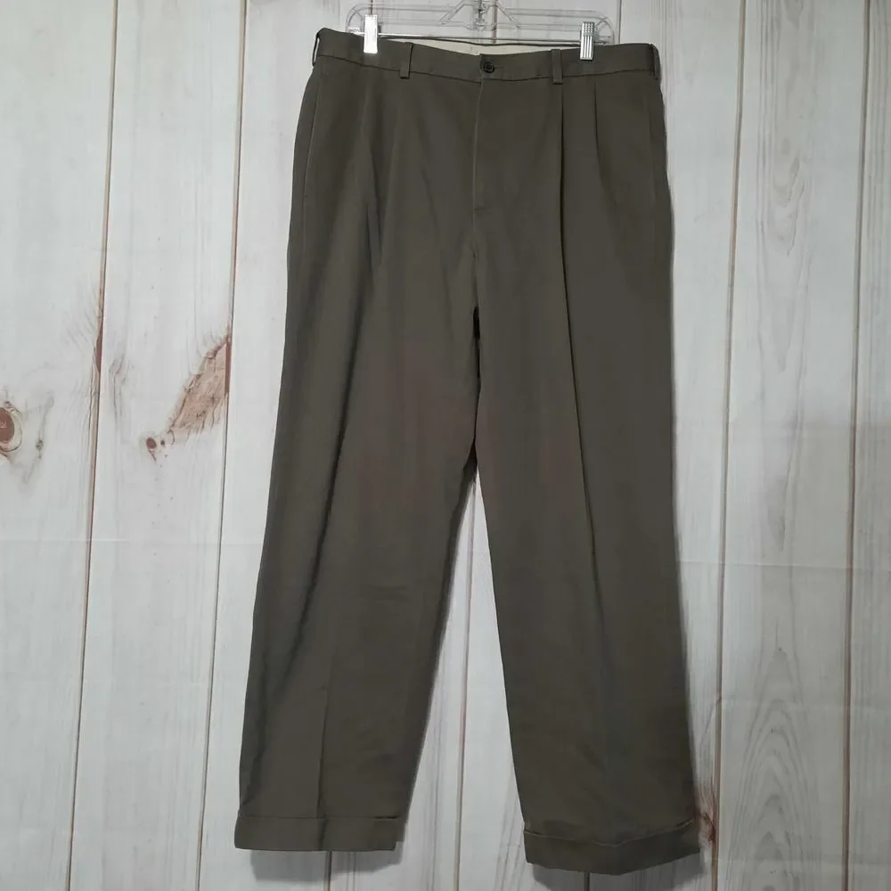 Brooks Brothers Advantage Chino Elliot Pleated Pants Men 36x30 Olive‎ Brown