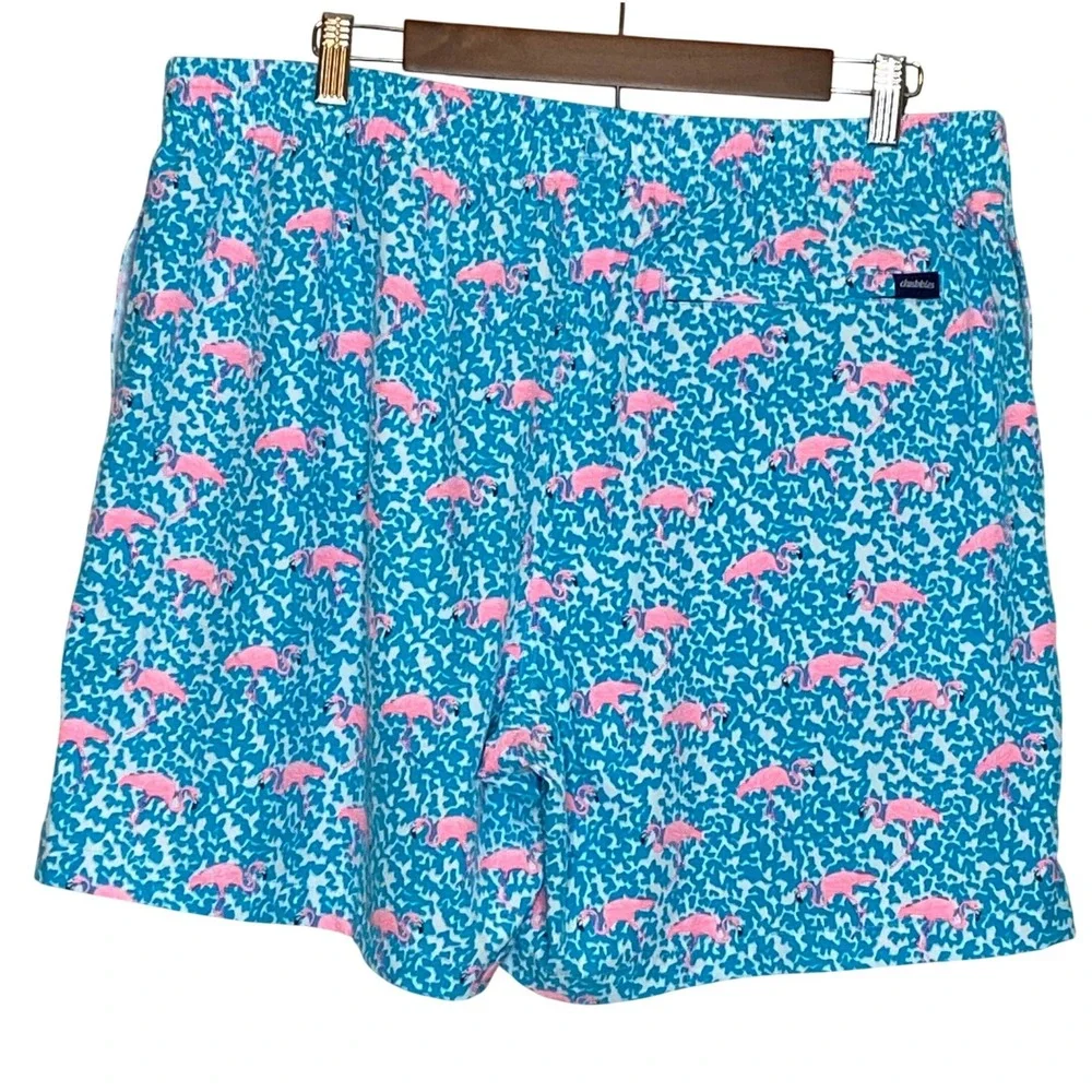 Chubbies Mens Swim Trunks XXL 5.5 Inseam Blue Pink Flamingos Lined Elastic Waist