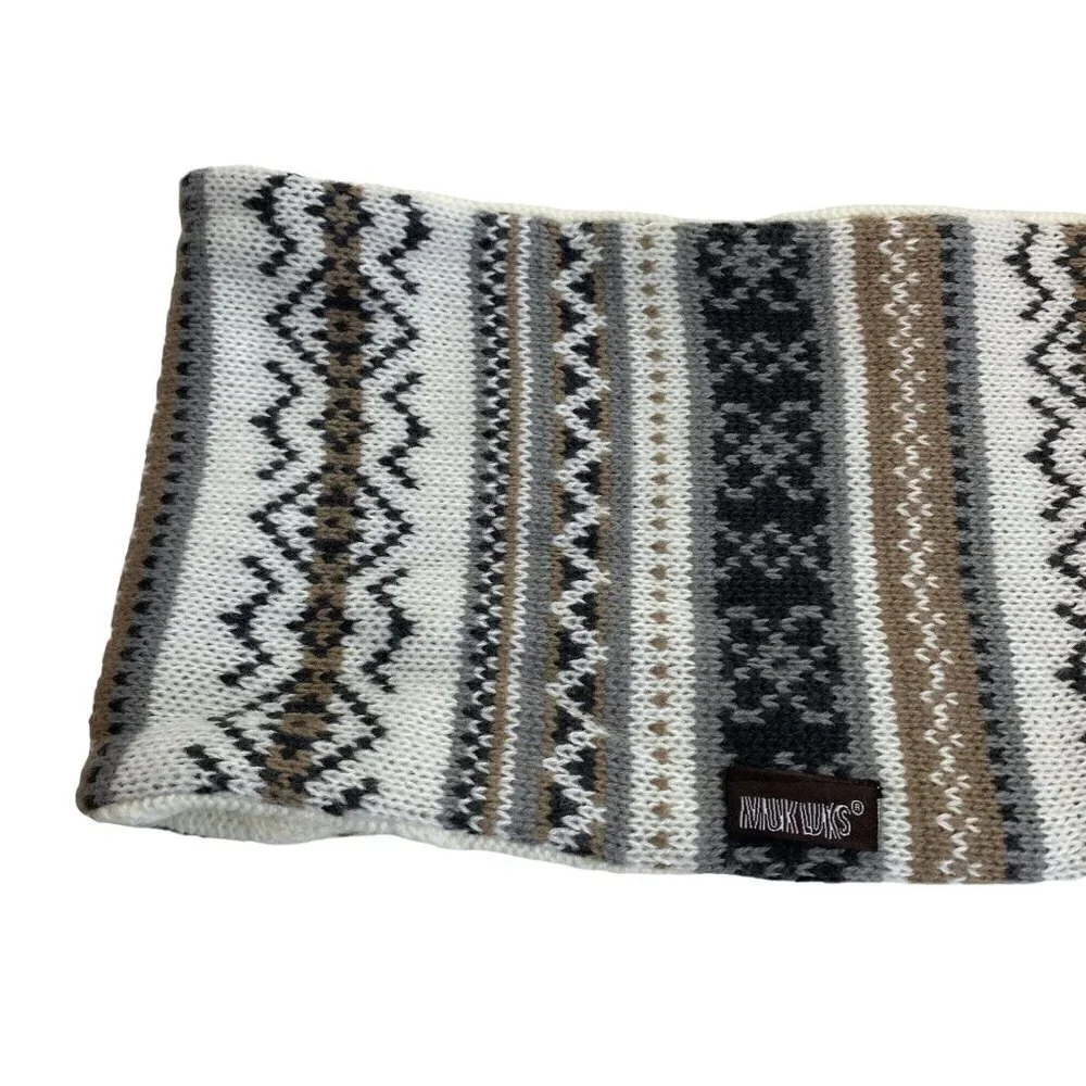 Muk Luks Infinity Loop Scarf Fair Isle Knit Ivory Beige Gray Reversible Nordic