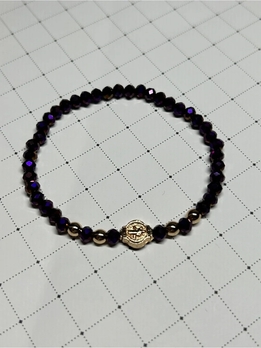 St Benedict Accent Purple Bead Stretch Bracelet