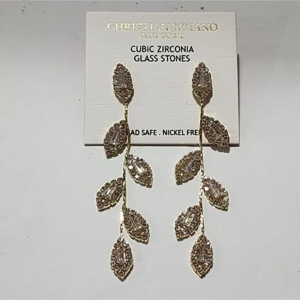 Christian Siriano Jeweled Leaf‎ Drop Chandelier Earrings New