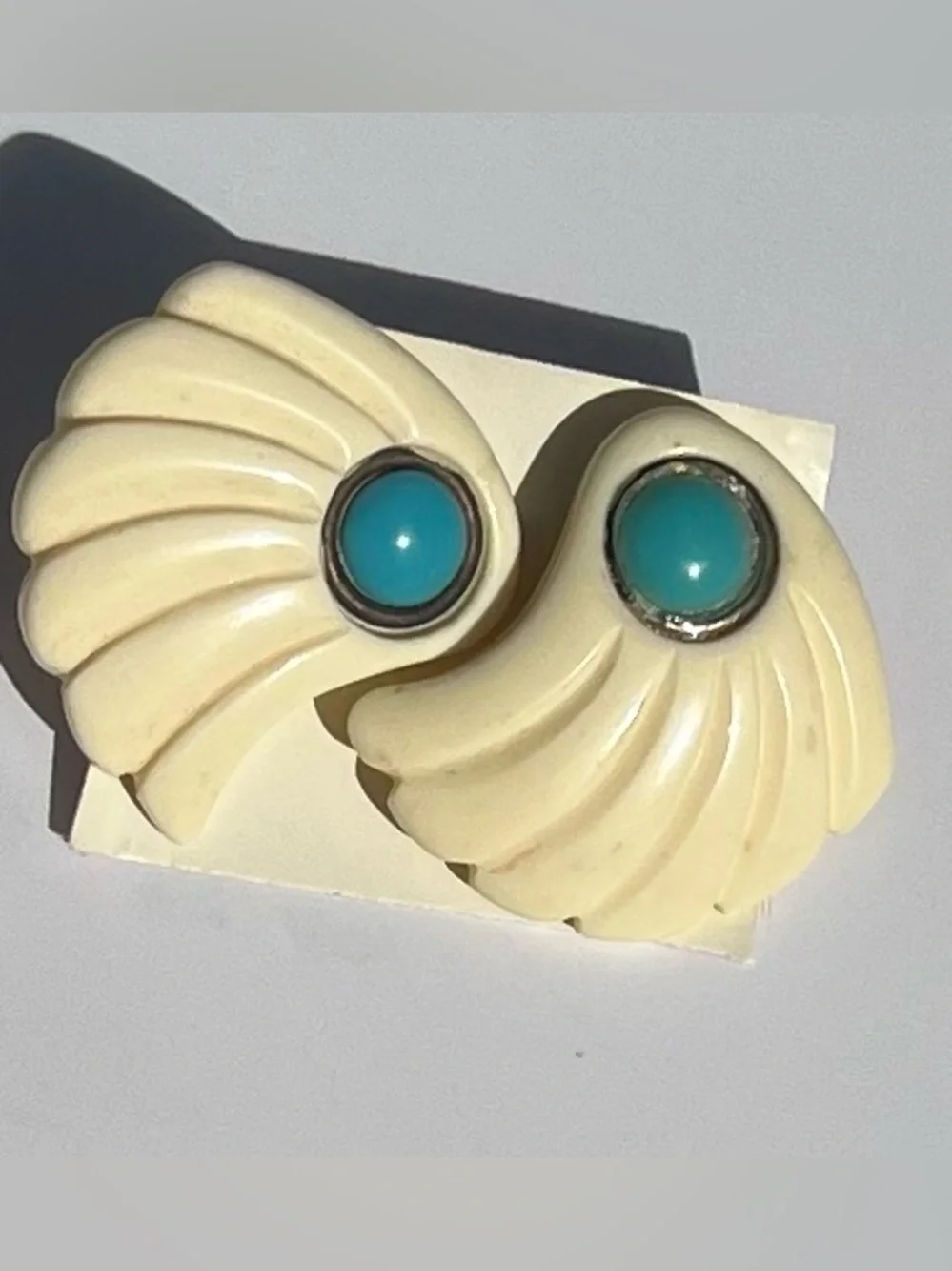 Cream and Turquoise Fan Earrings