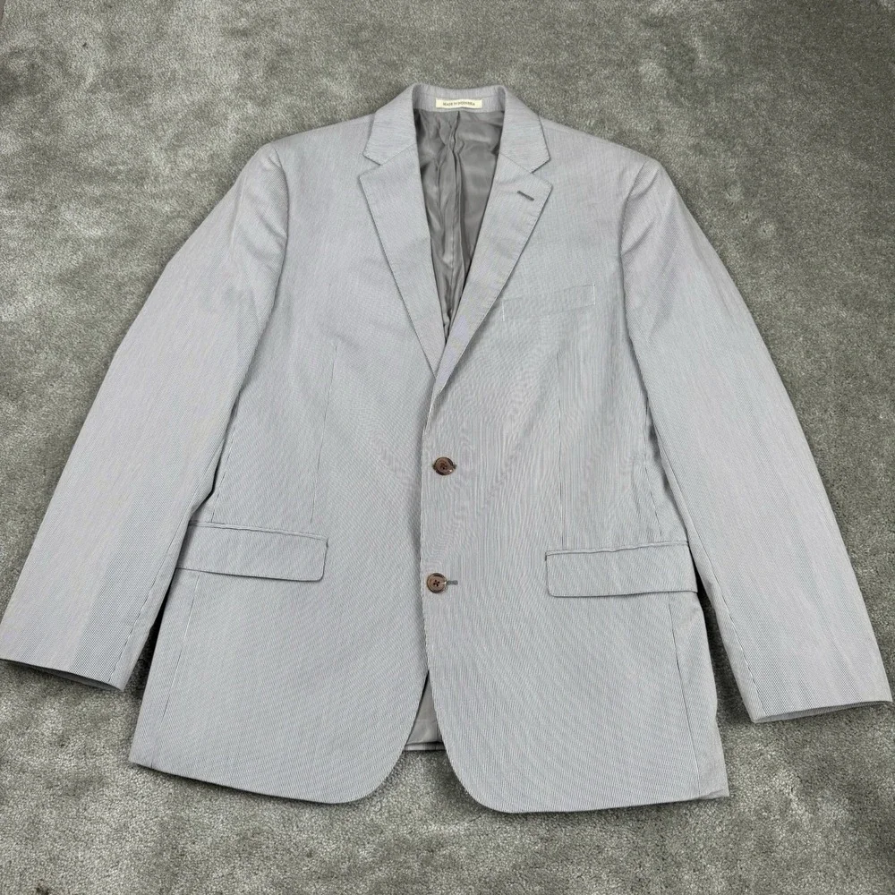 Lauren Ralph Lauren Blazer Mens 43R Cotton Nylon Gray Chalk Pinstripe Trim Fit‎
