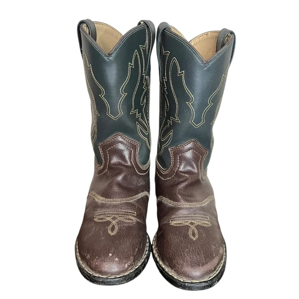 SMOKEY MOUNTAIN BOOTS‎ Cowboy Boots Brown/Black Faux Leather Boys Size 2.5
