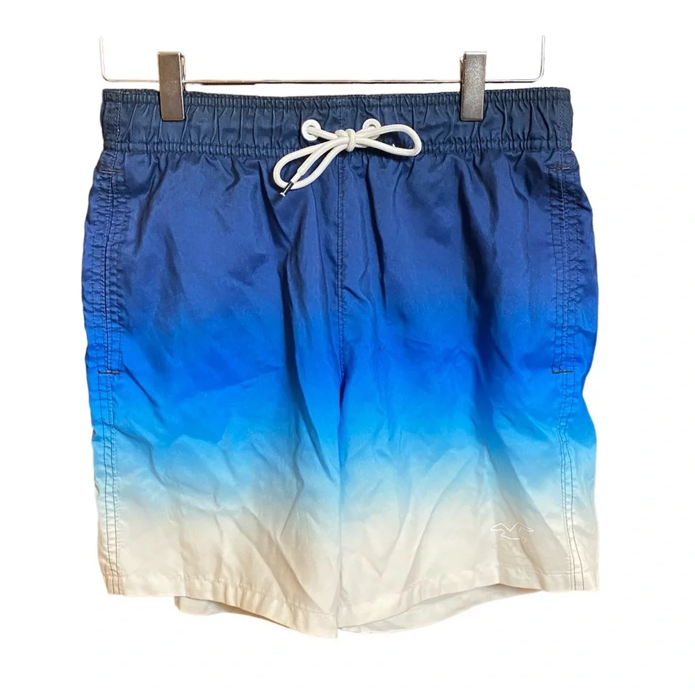 Hollister Men's Blue & White Ombre Swim Trunks Shorts‎ Size XS