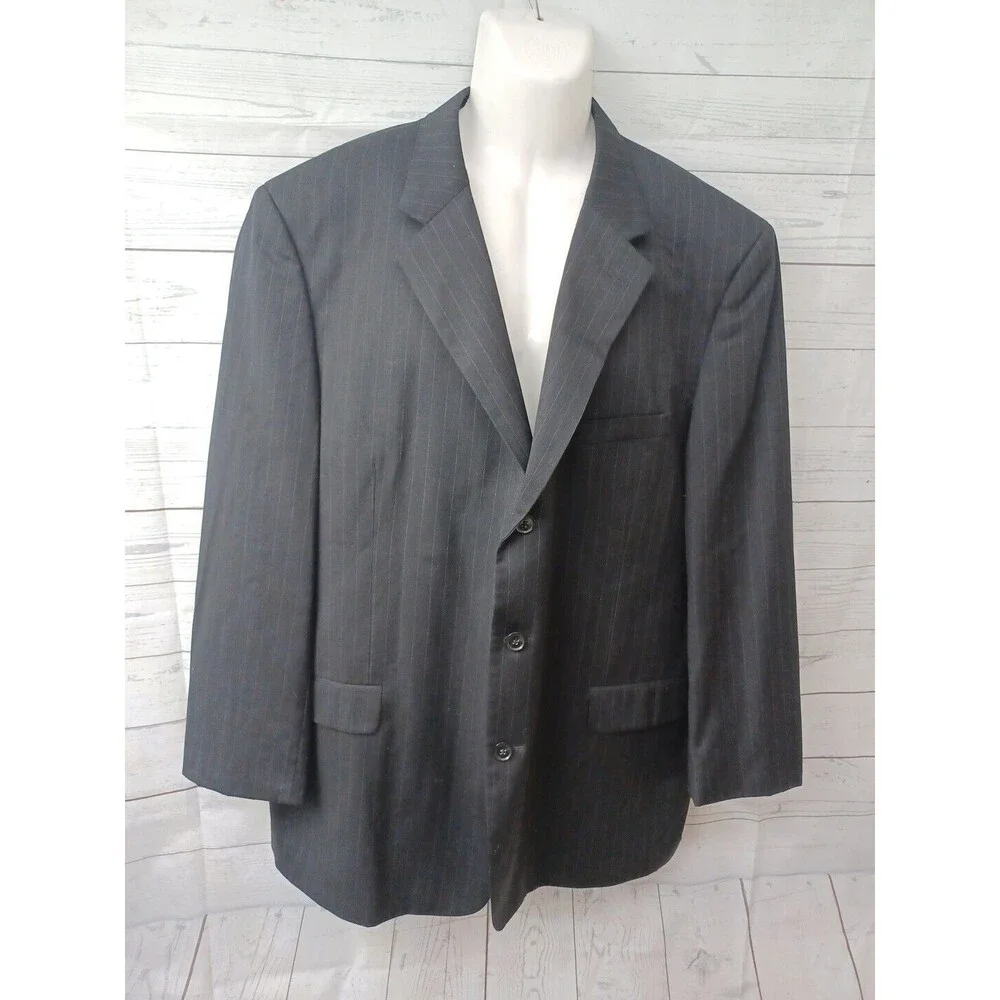 Andrew Fezza Wool Mens Black Blazer Sport Coat Pinstripe 50L