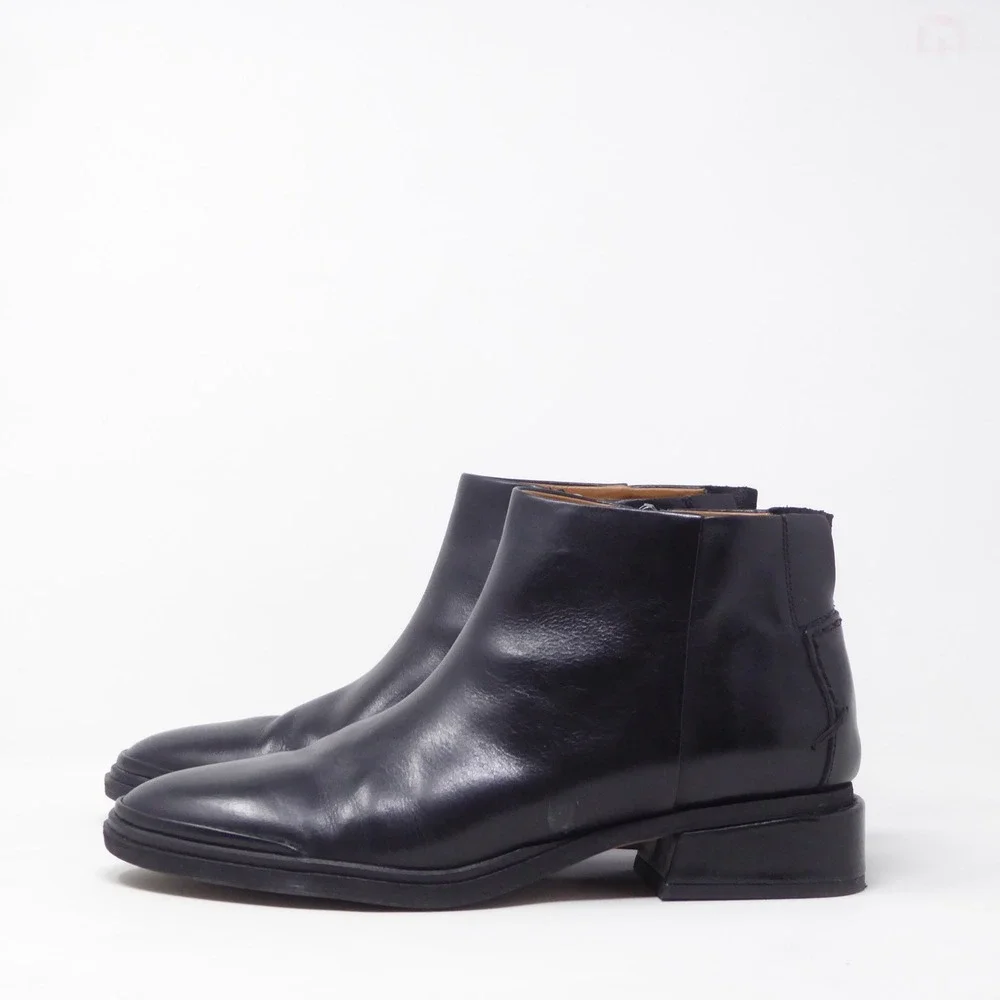 Franco Sarto Nemi Women Ankle Boots Black Leather Side Zip Block Heel 8M