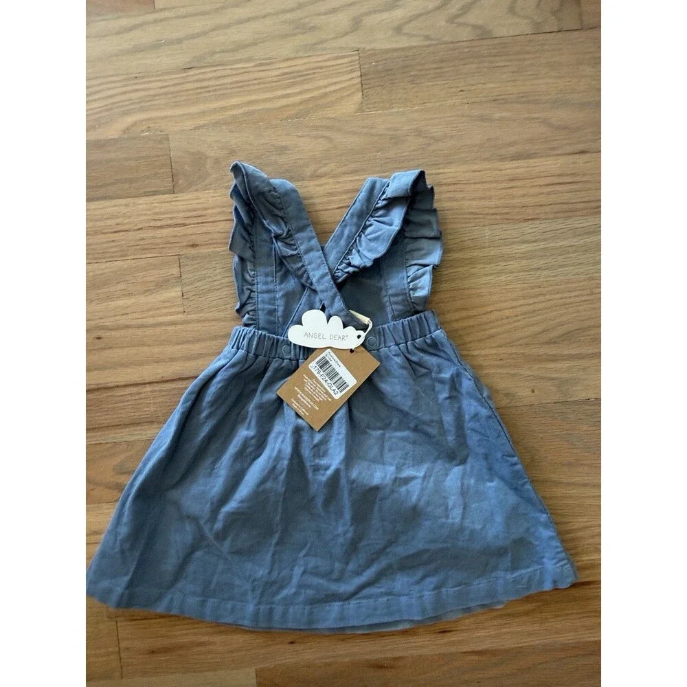 Angel Dear Blue Corduroy Pinafore Dress 6-12M Cotton Ruffle Strap Square