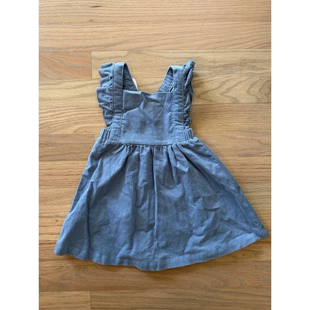 Angel Dear Blue Corduroy Pinafore Dress 6-12M Cotton Ruffle Strap Square