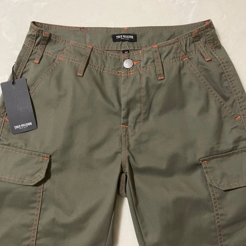 True Religion Mens‎ Cargo Pants Kalamata Papaya Orange Contrast Stitch Size 28