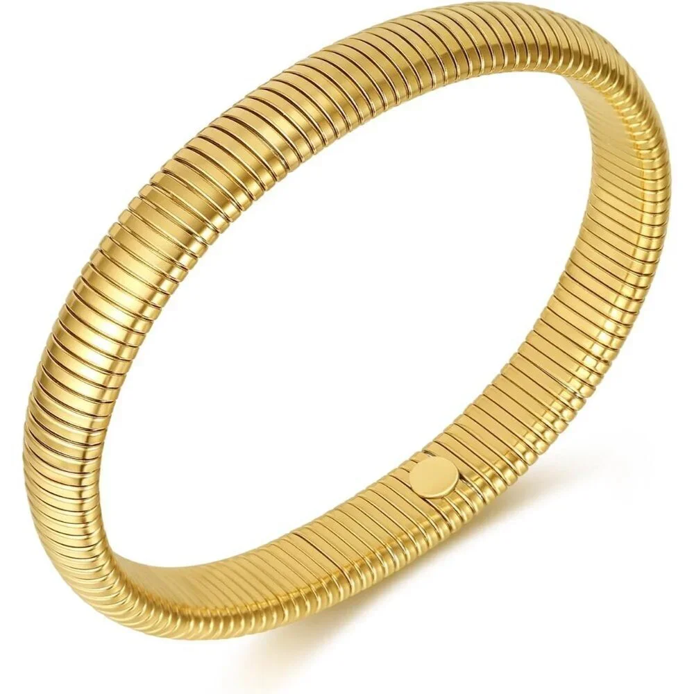 14K Gold Plated Stainless Steel Bangle Bracelets for Women Elegant Chunky