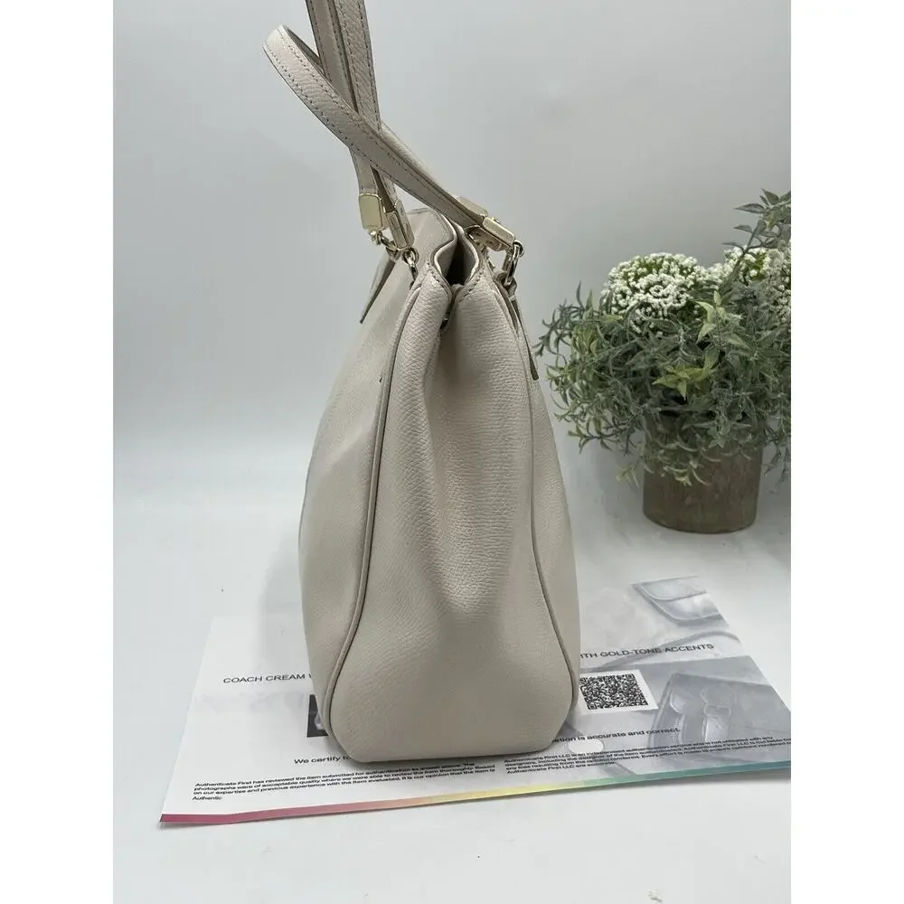 Coach F34663 Authenticated Minetta Chalk Cross-grained Leather Handbag‎ Purse