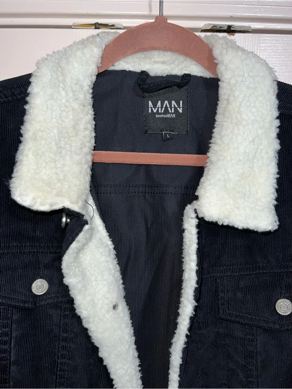 Boohooman Navy Corduroy Sherpa-Lined Jacket