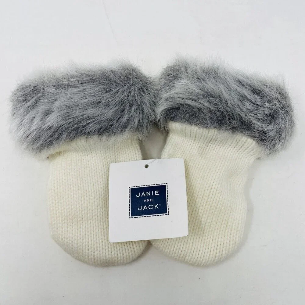 Janie and Jack Baby Girls‎ Size 6-12 Months Faux Fur Trim Mittens in Ivory $24