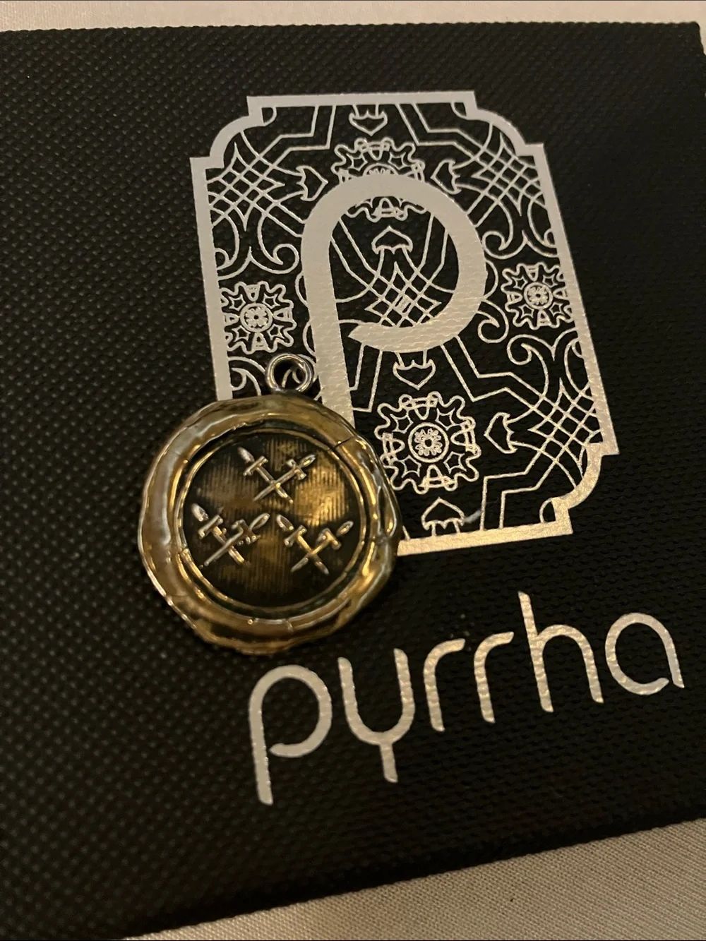 Pyrrha bronze talisman crossed swords stag wax seal
