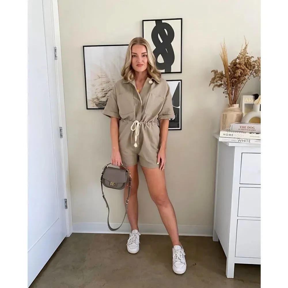 Mango Linen Blend Jumpsuit Pockets Drawstring New