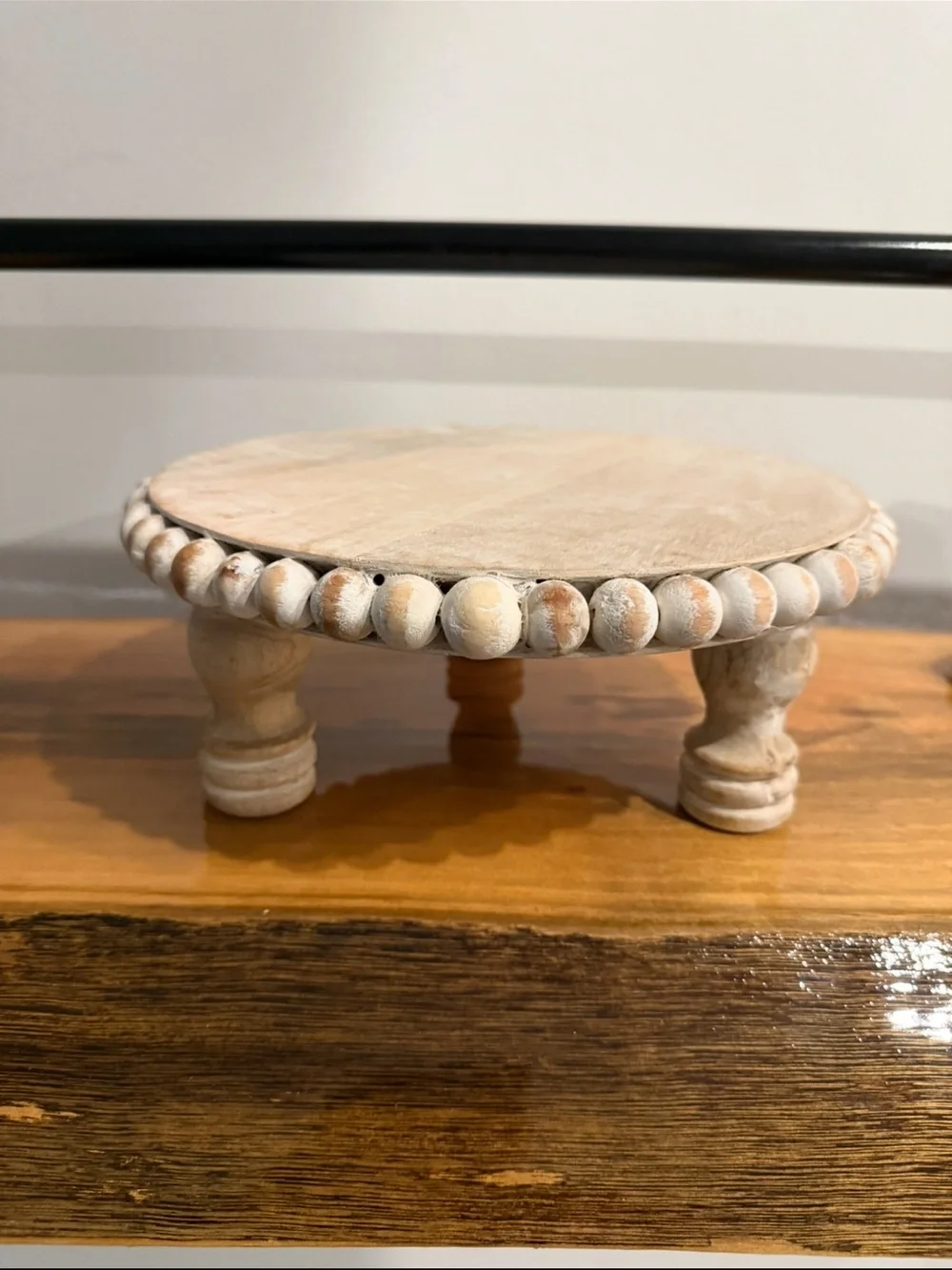 Cream Wood Display Stand with Beaded Edge