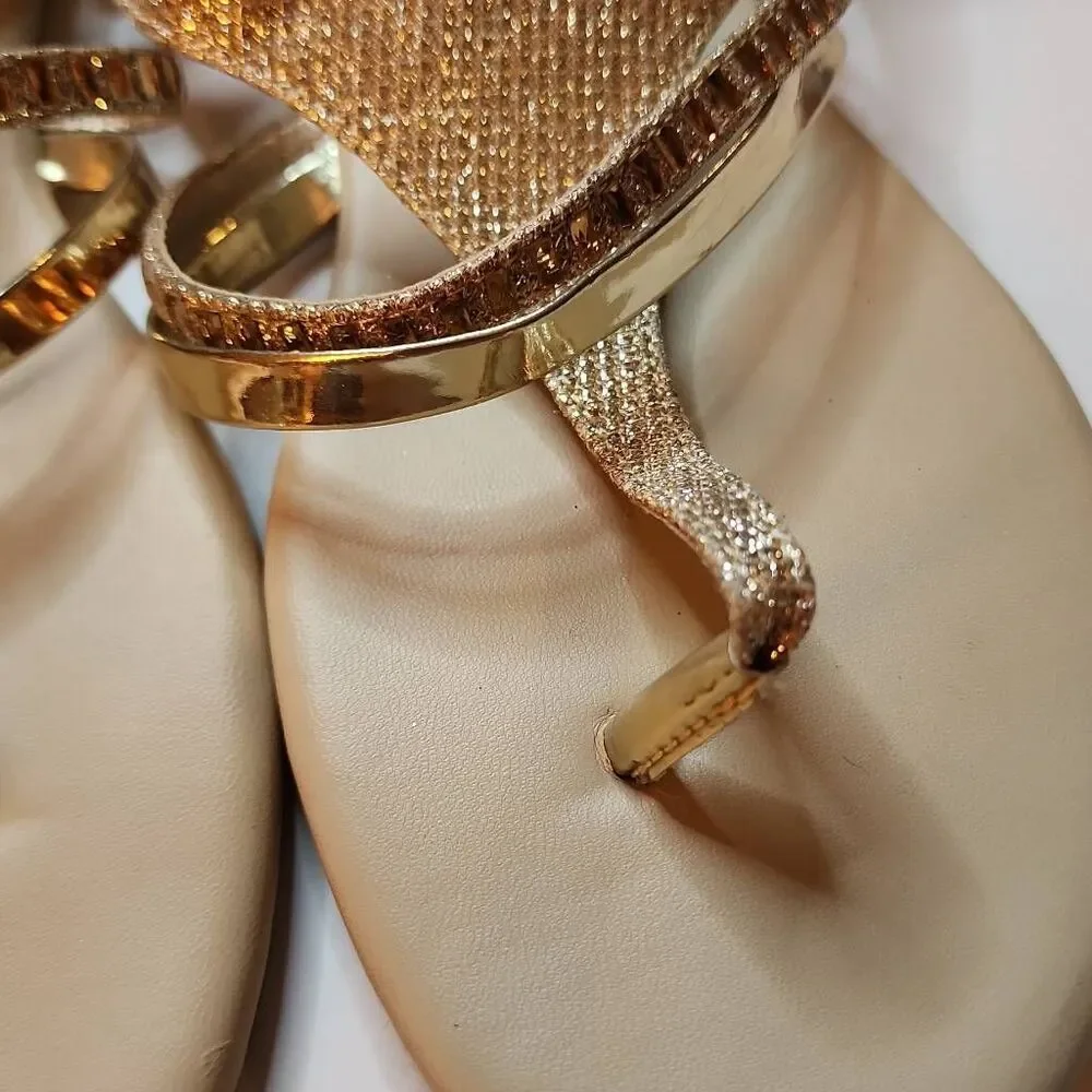 Dollhouse Multistrap Gold Glittery Sandals Size 8.5