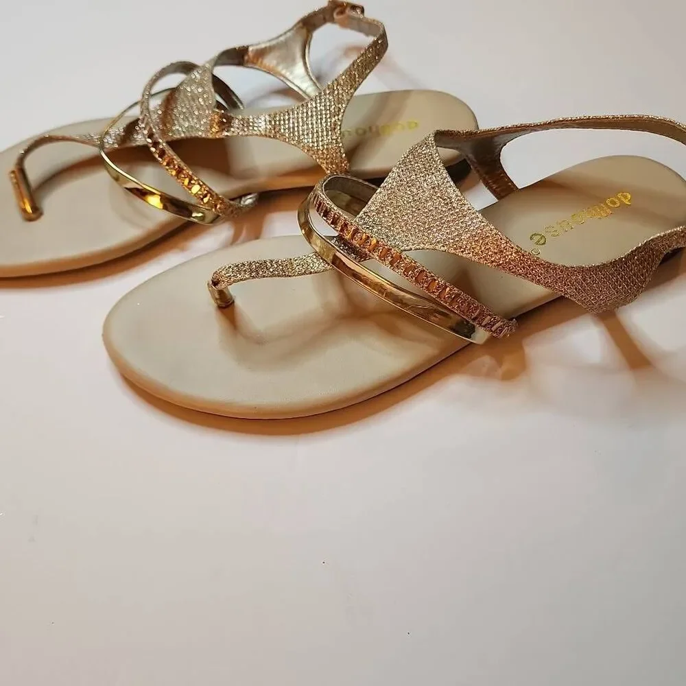 Dollhouse Multistrap Gold Glittery Sandals Size 8.5