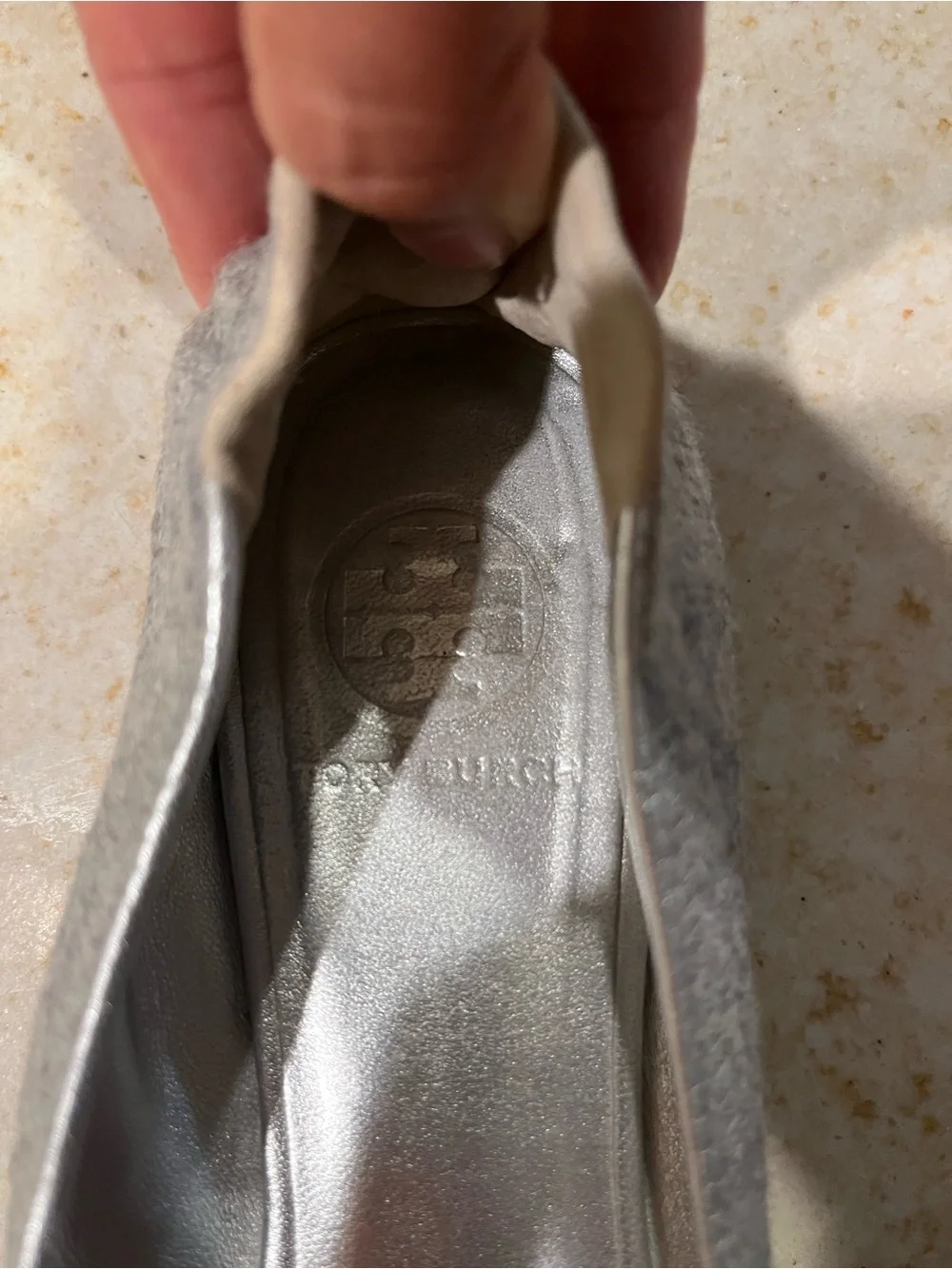 Tory Burch Light Gray Logo Ballet Flats