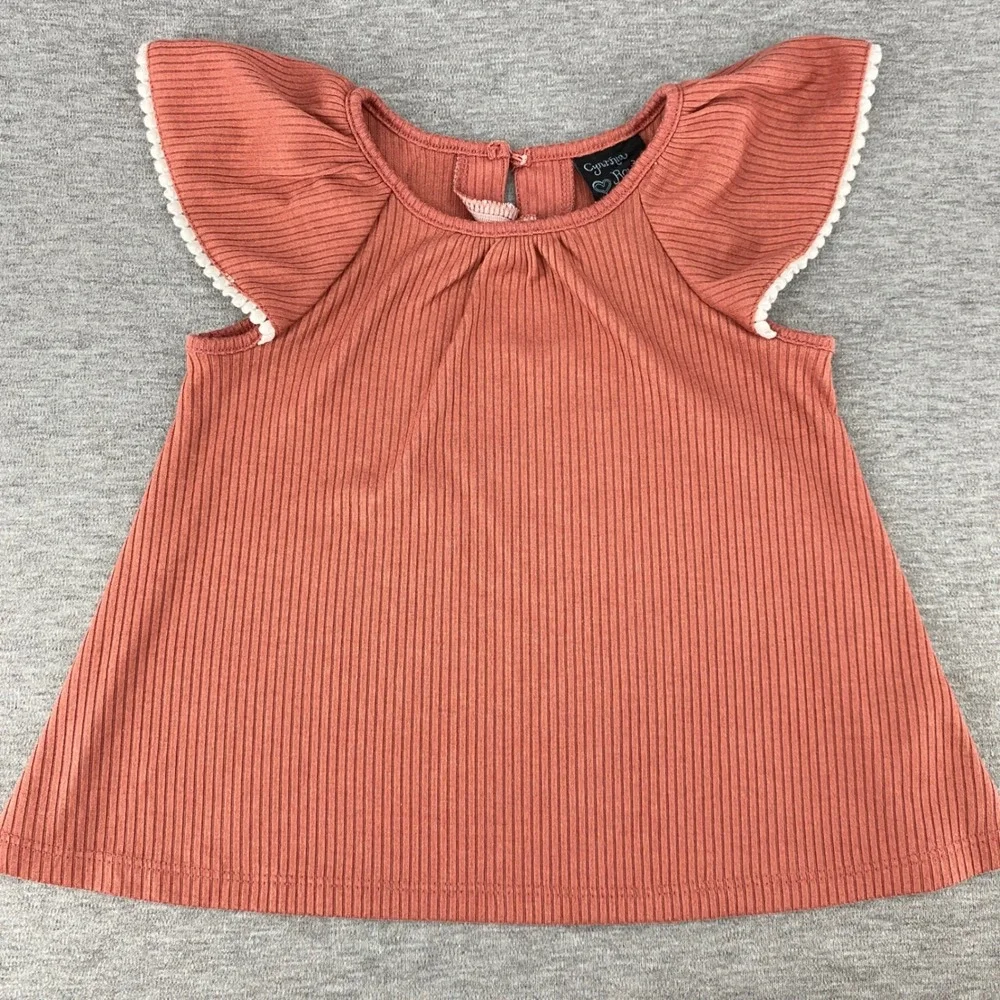 Cynthia Rowley Baby Girl Coral Ribbed‎ Flutter Sleeve Top Size 24M