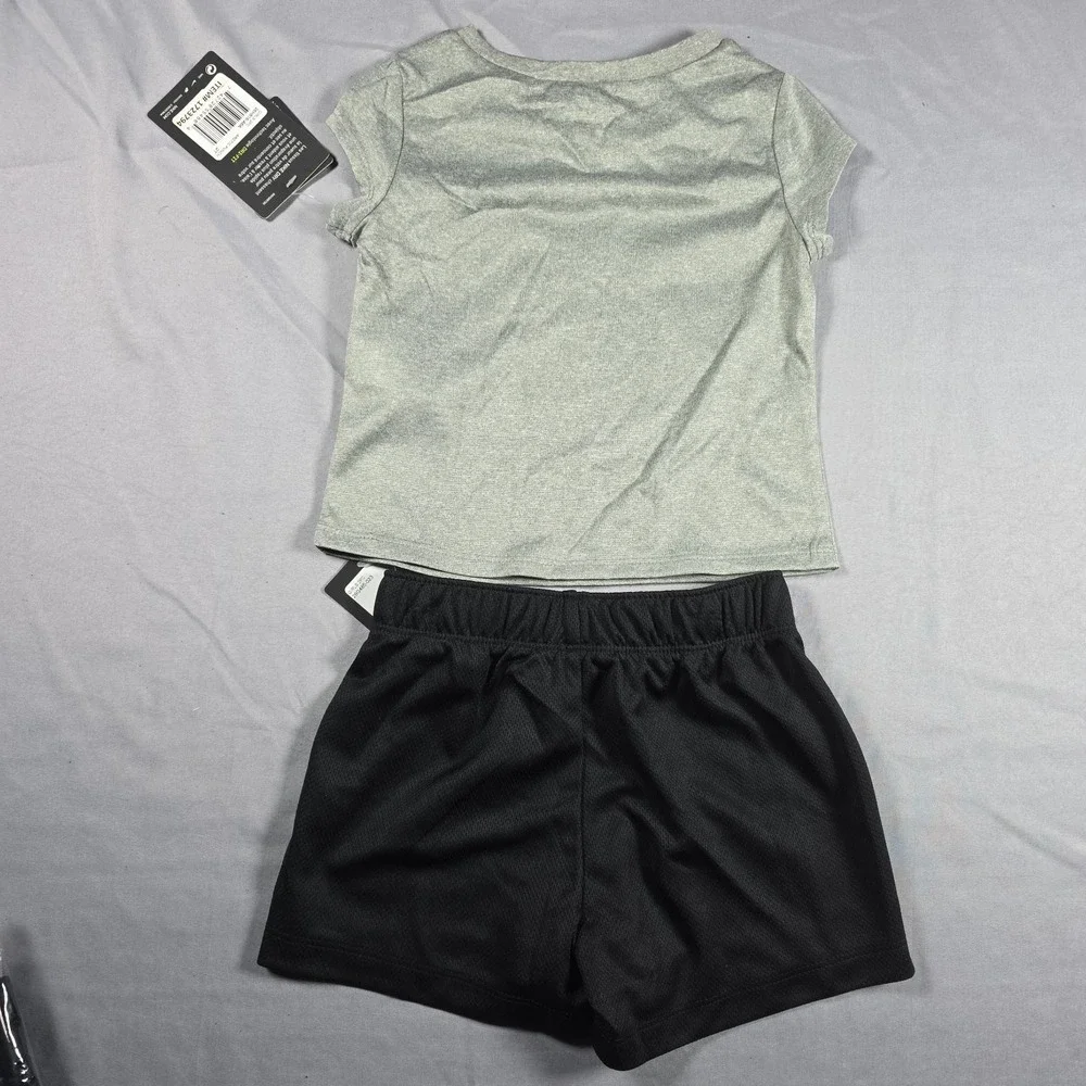 Nike Dri-Fit Little Girl's  2-Piece Graphic Tee & Short Set Gray Black 2T