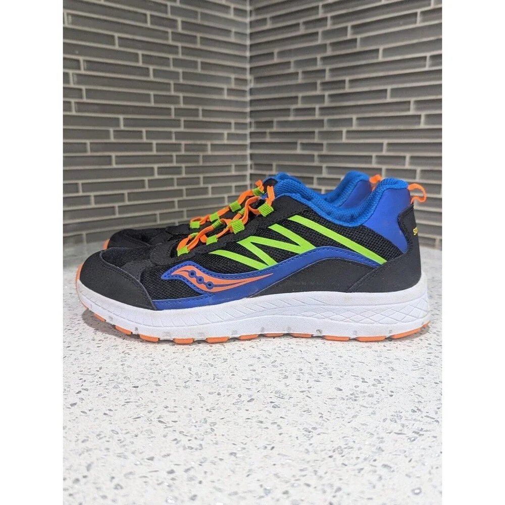 Saucony Big Kids Cohesion 14 Sneaker Run Black Green Orange Blue Boys Size 5.5