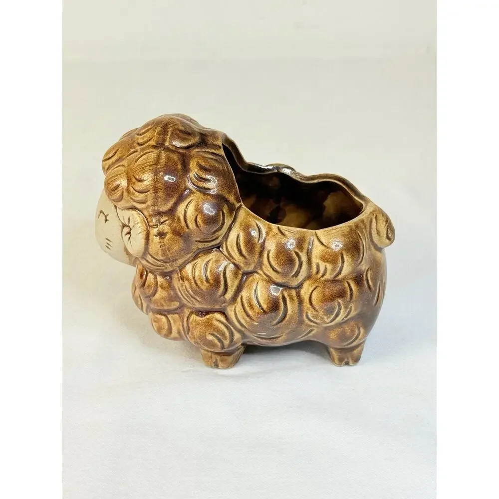Brown Ceramic Sheep Curly Wool Pot/ Succulent Planter