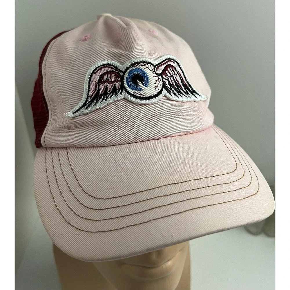Von Dutch Pink Burgundy Trucker Hat Adjustable Mesh Embroidered Eyeball Patch