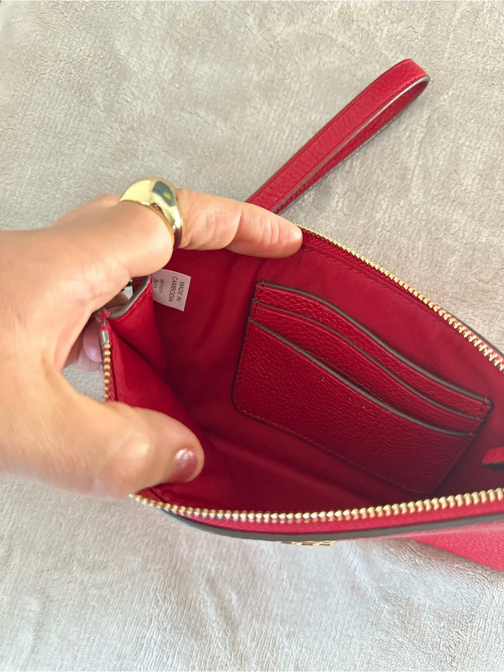 Tory Burch Red Pebbled Leather Wristlet with Gold Logo