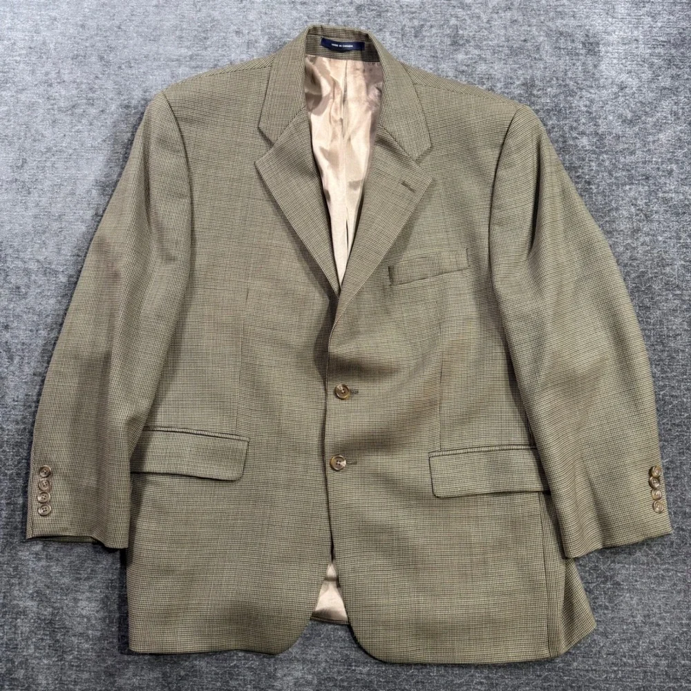 Franco Tassi Mens Pure New Wool Blazer Tan Olive Micro Houndstooth Sport Coat