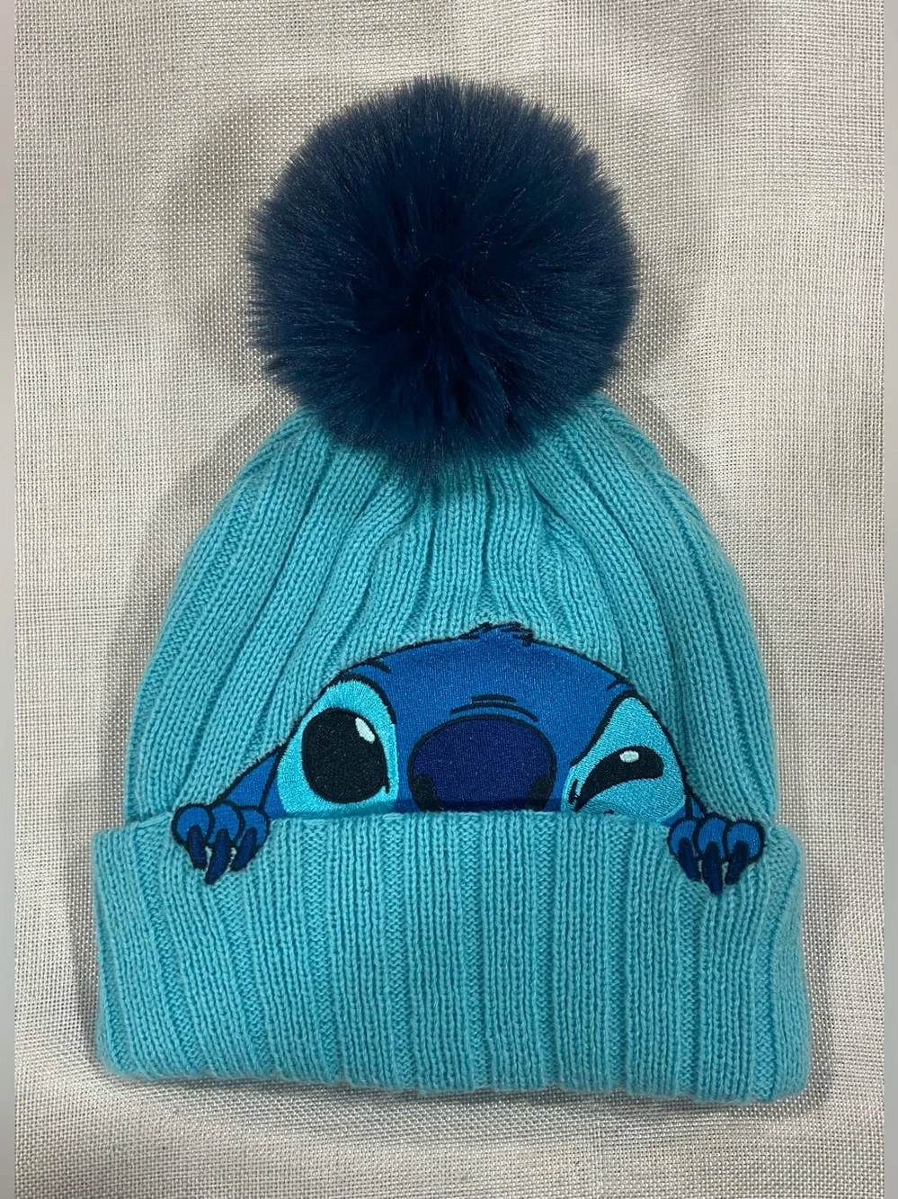 2025 Disney Parks Lilo & Stitch Embroidered Blue Pom Pom Beanie/Hat