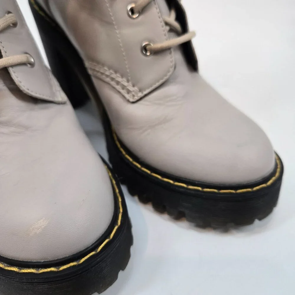 Dr. Martens Taupe Persephone Lace Up Heeled Combat Boots Women's Size US 7 EU 38