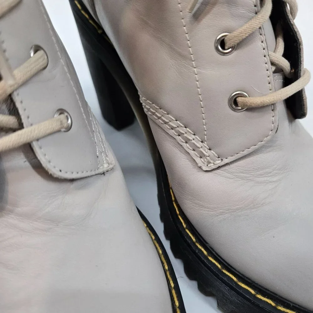 Dr. Martens Taupe Persephone Lace Up Heeled Combat Boots Women's Size US 7 EU 38