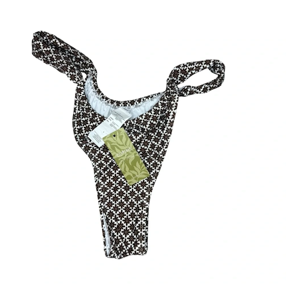 Cupshe x JOJO Fletcher Geometric Brown and White Swimwear Size Large Bottoms‎