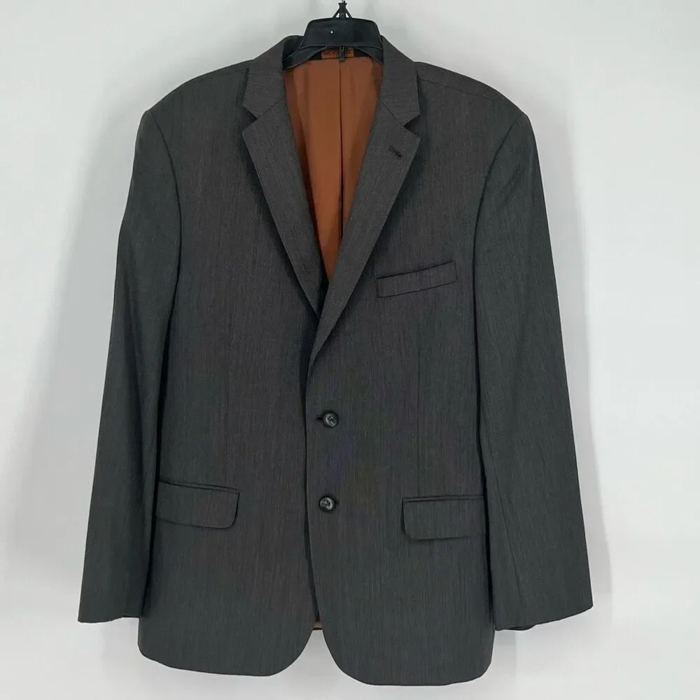 JOS A BANK Men’s Suit Jacket 42R Metropolitan Gray 2 Button Stripe Wool Slim Fit
