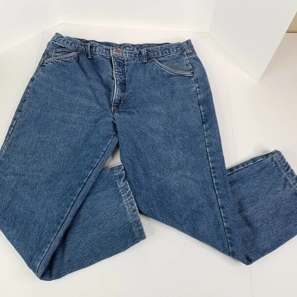Lands End Jeans Mens 38x27 Square Rigger Red Plaid Flannel‎ Lined Medium Wash