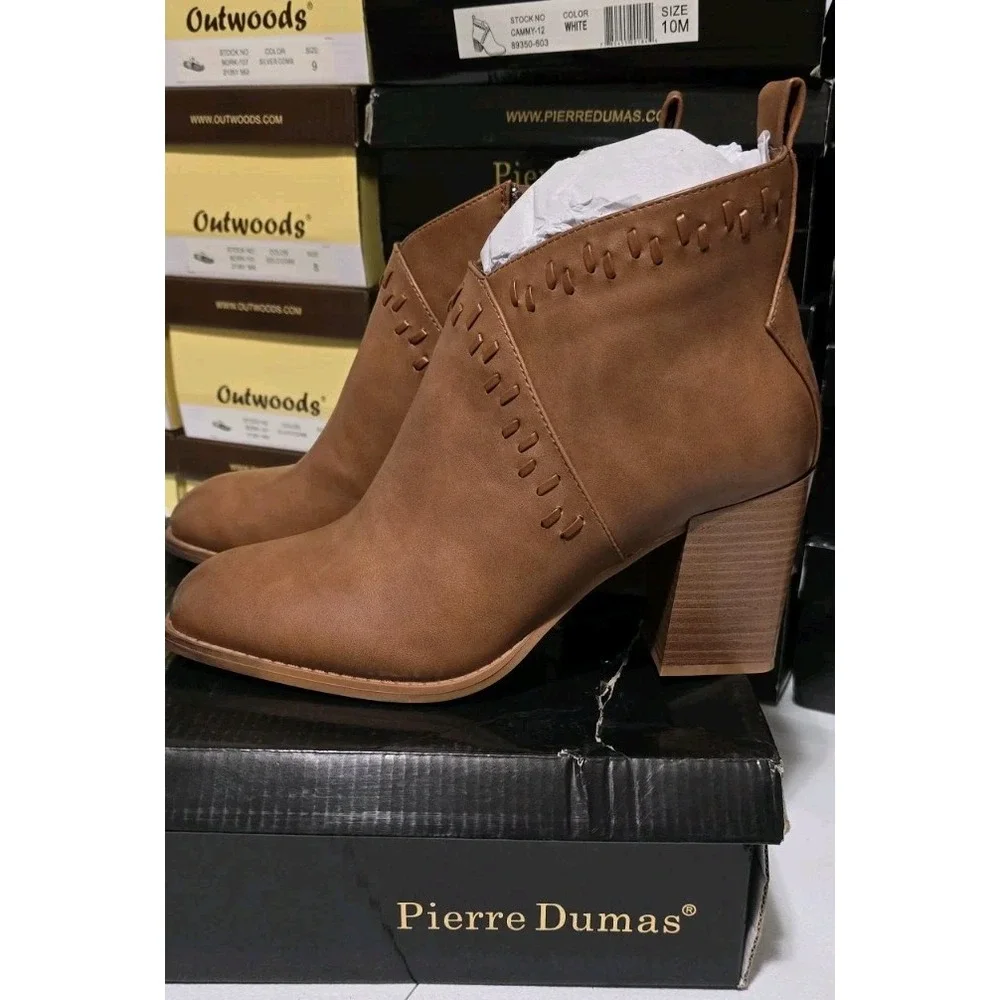 Pierre Dumas Ankle Bootie Brown Side Zip Size 8 Ankle Boots Cammy 12‎ Tan