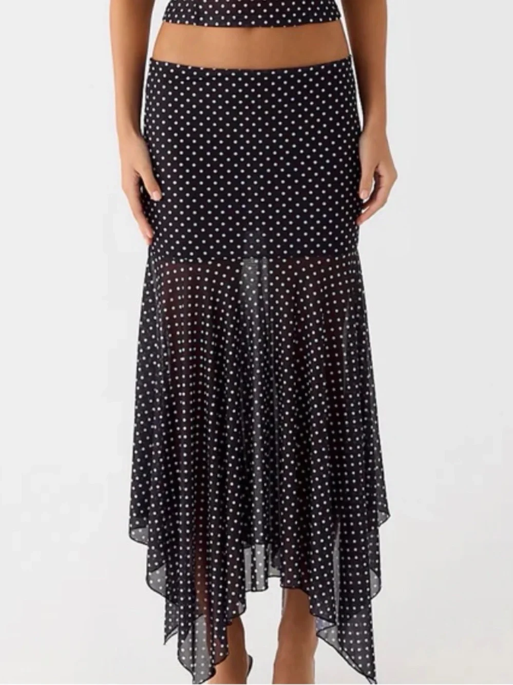 Peppermayo Black White Polka Dot Midi Skirt