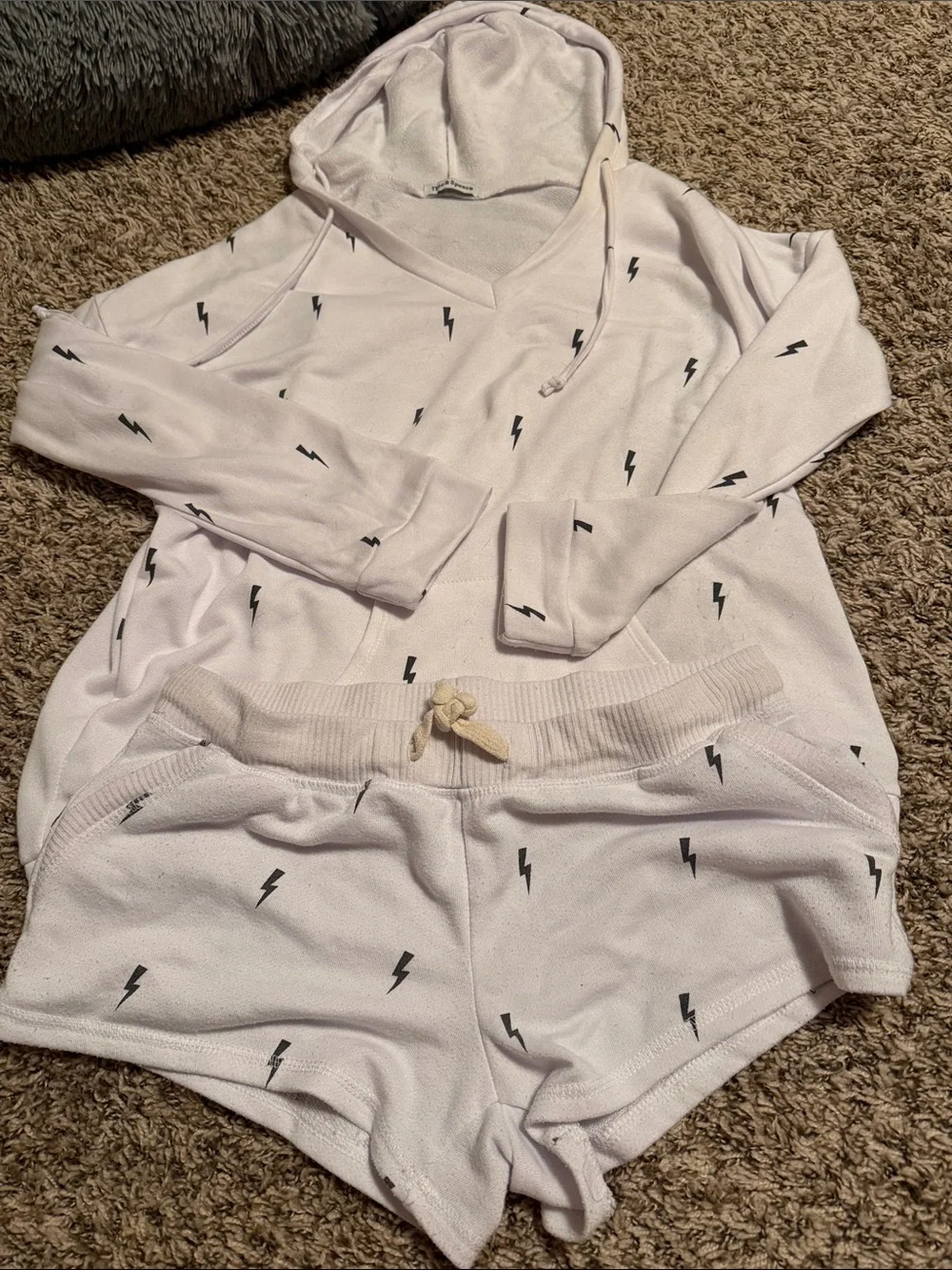 Cozy Light Pink Hooded Pajama Set with Lightning Bolt Print