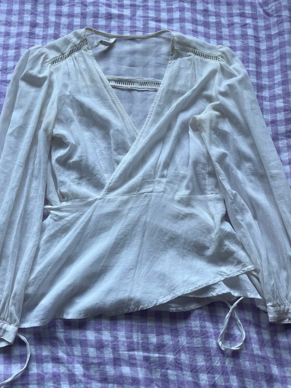 White Wrap-Front Long Sleeve Blouse