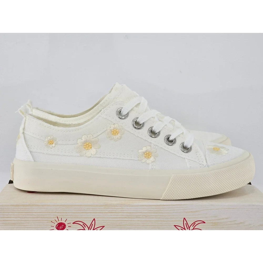 Blowfish V Sadie 1-K Kids Sneakers Size 3 White Canvas Daisy Floral - New