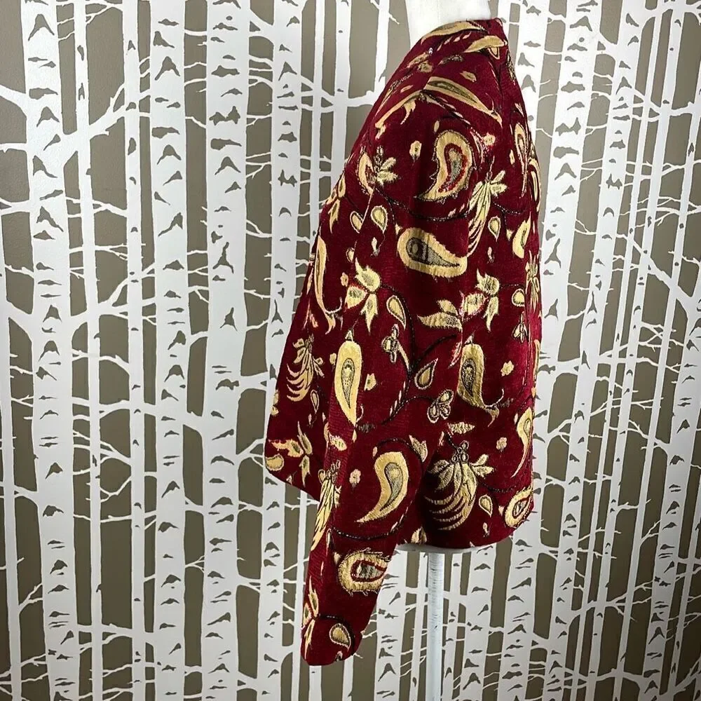 Bob Mackie Vintage Paisley Floral Tapestry Collarless Embellished Blazer
