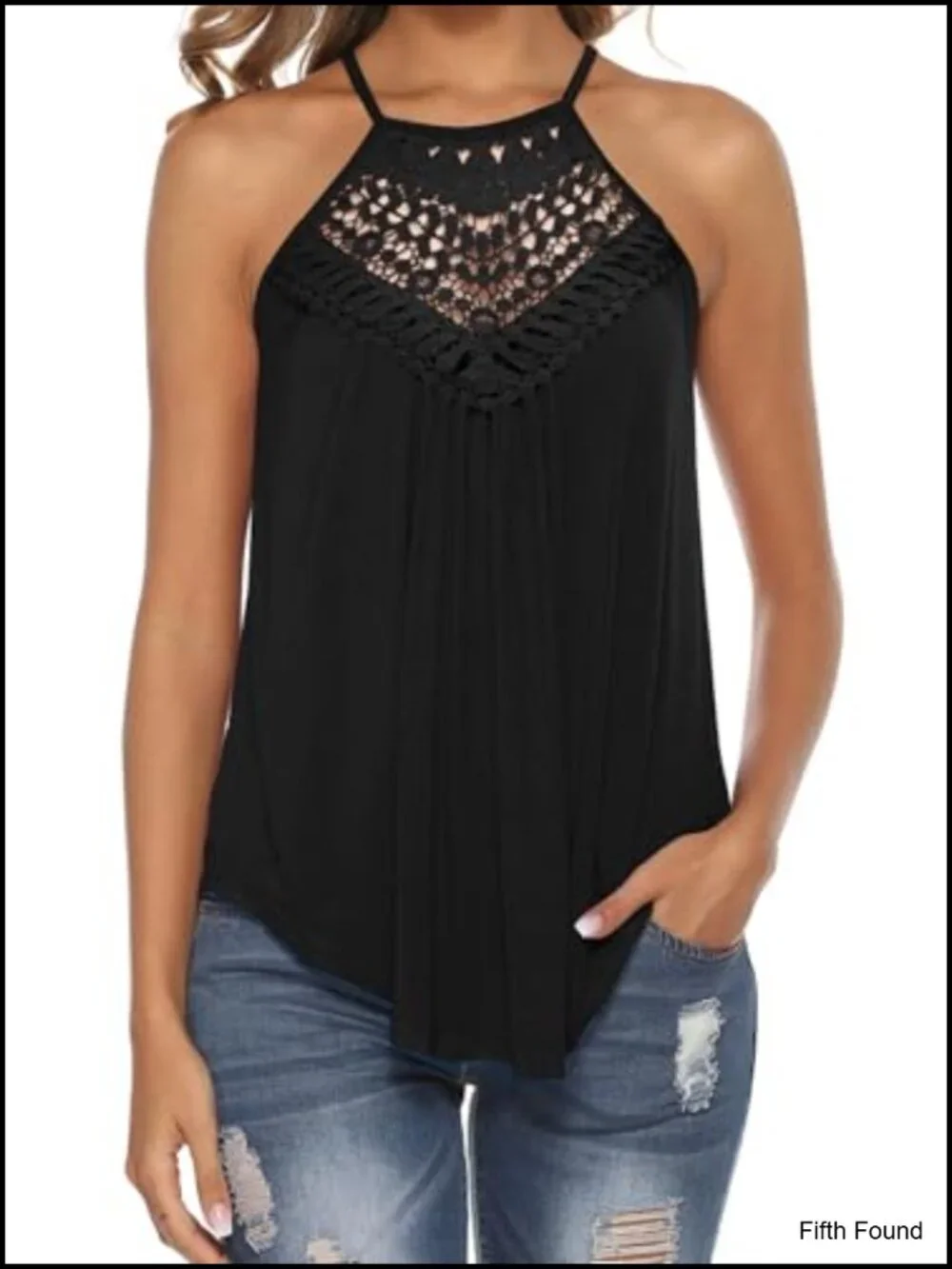 Sleeveless Halter Tank Top Lace Hollow Out Boho Flowy Summer Cami