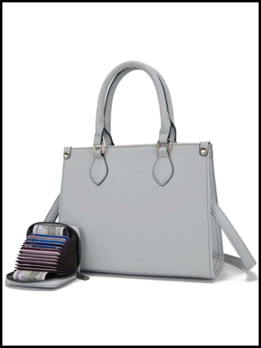 Vegan Leather Satchel Tote Bag Set with Matching Wallet - Medium